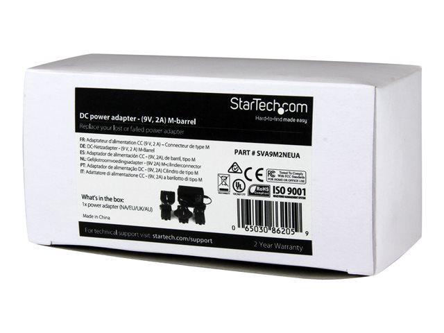 StarTech.com Universal Replacement Power Adapter - DC 9 Volts, 2 Amps Power Adapter (SVA9M2NEUA) - Power adapter - AC 100-240 V - for P/N: RS232EXTC1, RS232EXTC1EU, RS232EXTC1GB, SV1631DUSBUK, SV565DUTPU, SV565UTPUEU