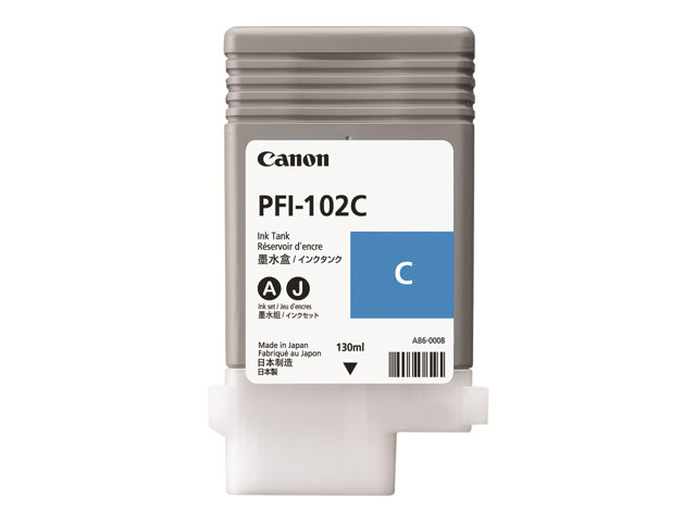 Canon PFI-102 C - 130 ml - cyan - original - ink tank - for imagePROGRAF iPF510, iPF605, iPF650, iPF655, iPF720, iPF750, iPF755, iPF760, iPF765