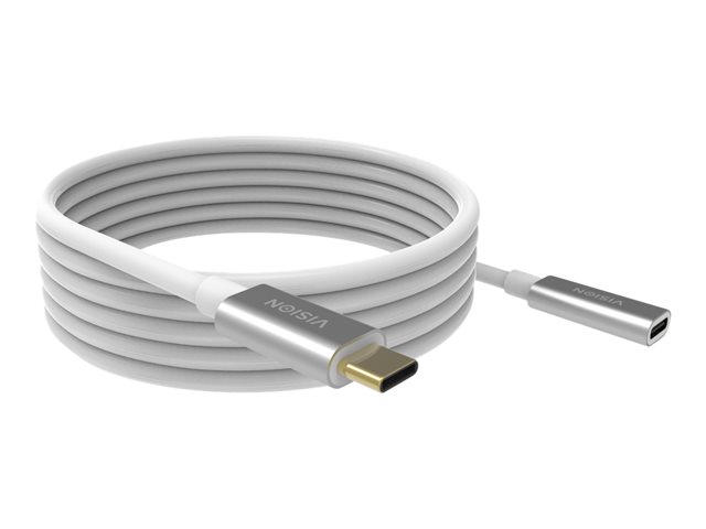 VISION Professional installation-grade USB-C extension cable - LIFETIME WARRANTY - USB 3.2 Gen 1 5 Gbps - supports 3A charging current - USB-C 3.2 (M) to USB-C 3.2 (F) - outer diameter 4.5 mm - 22+30 AWG - 2 m - white