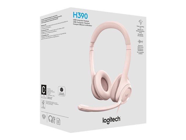 Logitech H390 - Headset - on-ear - wired - USB-A - rose