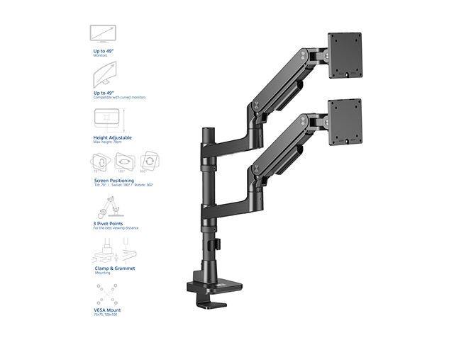 ACT - Mounting kit (monitor arm, pole mount) - for 2 LCD displays - aluminium, plastic, steel - black - screen size: 17\"-49\"