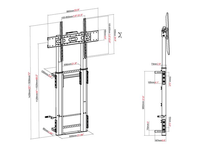 Vision X-Series VFM-F26W - Stand - height adjustable - for flat panel - 80kg - steel - sandblasted black - screen size: 55\"-100\" - floor to wall mountable