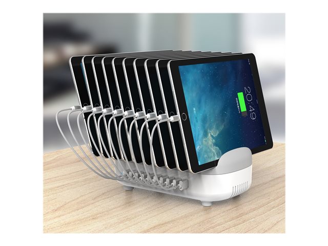 Compulocks 10 Ports USB Charging Dock Station With UK Plug - Charging station - 120 Watt - 2.4 A - 10 output connectors (USB) - United Kingdom