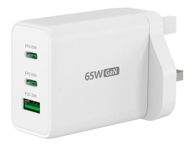 65W GaN USB-C 3-Port Charger - UK White