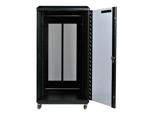 StarTech.com 22U Server Rack Cabinet with secure locking door - 4 Post Adjustable Depth (5.5\" to 28.7\") - 1768 lb capacity - 19 inch Portable Network Equipment Enclosure on wheels/casters (RK2236BKF) - Rack - 22U - for P/N: CABCAGENUTS6, CABSCREWM52, CABSCREWSM6, CABSCRWM520, CABSCRWM620, CABSCRWS1224