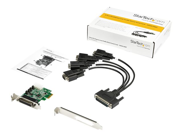 StarTech.com 4-port PCI Express RS232 Serial Adapter Card, PCIe RS232 Serial Host Controller Card, PCIe to Serial DB9, 16950 UART, Low Profile Desktop Expansion Card, Windows, macOS, Linux - Full/Low-Profile (PEX4S953LP) - Serial adapter - PCIe low profile - RS-232 x 4