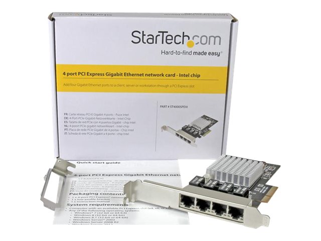 StarTech.com 4 Port PCIe Network Card - RJ45 Port - Intel i350 Chipset - Ethernet Server / Desktop Network Card - Dual Gigabit NIC Card (ST4000SPEXI) - Network adapter - PCIe x4 low profile - 1GbE - 1000Base-T - black - for P/N: BNDTB10GI, BNDTB210GSFP, BNDTB310GNDP, BNDTB410GSFP, BNDTB4M2E1, BNDTBUSB3142
