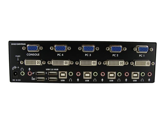 StarTech.com 4 Port DVI VGA Dual Monitor KVM Switch USB with Audio and USB 2.0 Hub (SV431DDVDUA) - KVM / audio / USB switch - 4 x KVM / audio / USB - 1 local user - desktop - for P/N: IM12D1500P, SVA12M2NEUA, SVA12M5NA, USBDVI4N1A6, USBVGA4N1A10, USBVGA4N1A6