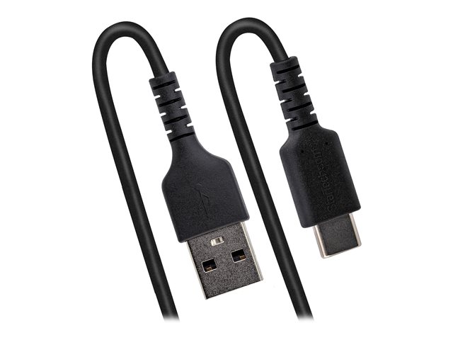 StarTech.com 3ft (1m) USB A to C Charging Cable, Coiled Heavy Duty Fast Charge & Sync USB-C Cable, High Quality USB 2.0 A to Type-C, Rugged Aramid Fiber, TPE, 3A, S20, iPad, Pixel - Durable Male to Male USB, Black - USB cable - USB (M) to 24 pin USB-C (M) - USB 2.0 - 3 A - 1 m - coiled - black