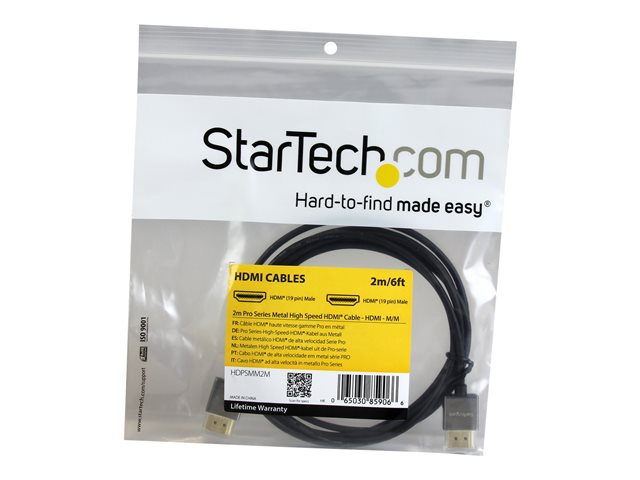 StarTech.com 2m Pro Series Metal High Speed HDMI Cable M/M - Ultra HD 4k x 2k HDMI Cable - Thin HDMI Cable - High End Metal HDMI Cable (HDPSMM2M) - HDMI cable - HDMI male to HDMI male - 2 m - double shielded - black - 4K support