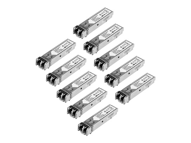 StarTech.com 10 pack HPE J4858C Compatible SFP Module, 1000BASE-SX, 1GbE Multi Mode (MMF) Fiber Optic Transceiver, 1 Gigabit Ethernet SFP, LC Connector, 550m, 850nm, DDM, HPE 1400, 1700, 1820 - Lifetime Warranty (J4858C10PKST) - SFP (mini-GBIC) transceiver module (equivalent to: HP J4858C) - 1GbE - 1000Base-SX - LC multi-mode - up to 550 m - 850 nm (pack of 10) - for HPE 1700, 2610, 6120, Switch XL 10/100/1000, HPE Aruba 2530, 2930F 24, 2930F 48, 5406