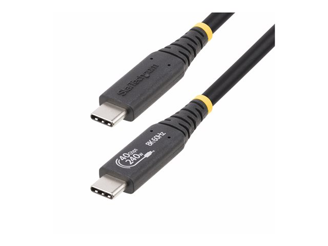 StarTech.com 1m (3.3ft) USB4 Cable, USB-IF Certified USB-C Cable, 40 Gbps - USB cable - 24 pin USB-C (M) to 24 pin USB-C (M) - USB4 / Thunderbolt 3 / Thunderbolt 4 / DisplayPort 1.4 - 48 V - 5 A - 1 m - 8K60Hz support, 4K120Hz support, extended power range (EPR), Power Delivery 3.1 support, halogen-free, passive - black
