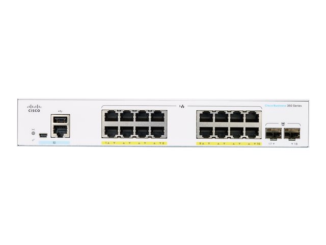 Cisco Business 350 Series CBS350-16P-2G - Switch - L3 - Managed - 16 x 10/100/1000 (PoE+) + 2 x Gigabit SFP - rack-mountable - PoE+ (120 W)
