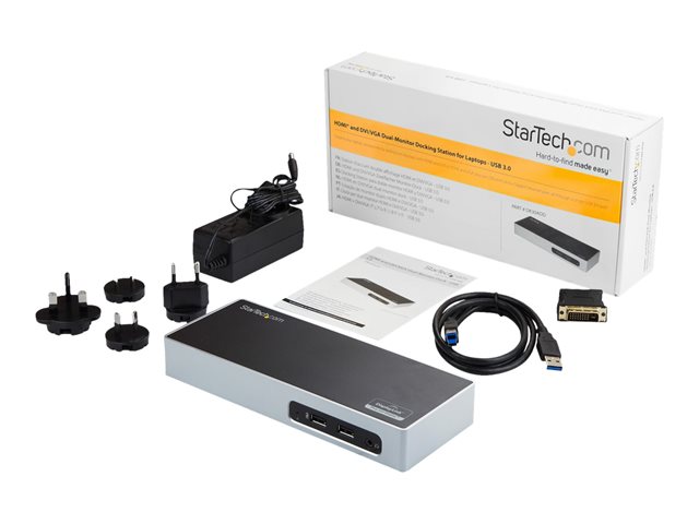 StarTech.com USB 3.0 Docking Station, Dual Monitor Laptop Docking Station with HDMI & DVI/VGA Video, 6-port USB 3.1 Gen 1 5Gbps Hub, GbE, Audio, Universal USB Type-A Dock, Windows & Mac - Dual Display Dock (DK30ADD) - Docking station - USB - DVI, HDMI - 1GbE - for P/N: DK30A2DH, SVA20N2NEUA
