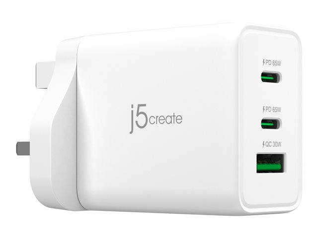 65W GaN USB-C 3-Port Charger - UK White