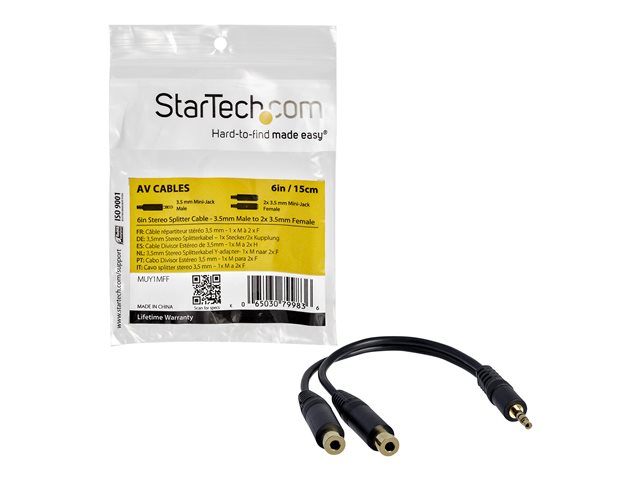 StarTech.com 6 in. 3.5mm Audio Splitter Cable - Stereo Splitter Cable - Gold Terminals - 3.5mm Male to 2x 3.5mm Female - Headphone Splitter (MUY1MFF) - Audio splitter - mini-phone stereo 3.5 mm male to mini-phone stereo 3.5 mm female - 15.2 cm - for P/N: MU1MMS, PCISOUND4CH