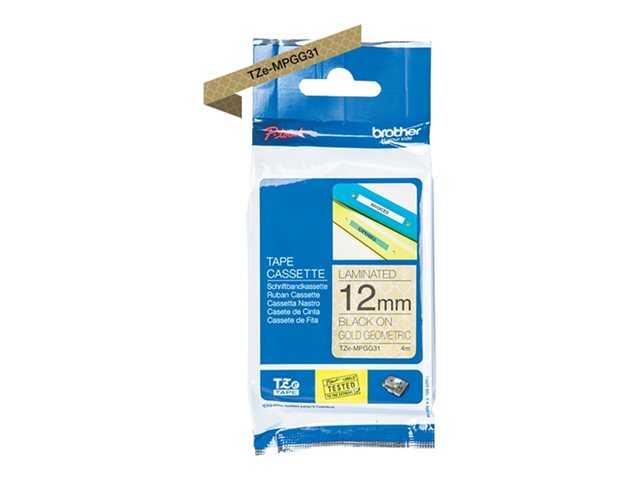 Brother TZe-MPGG31 - Black on gold geometric - Roll (1.2 cm x 4 m) 1 cassette(s) laminated tape - for Brother PT-H110, P-Touch PT-E310, P-Touch Cube PT-P300, P-Touch Cube Pro PT-P910