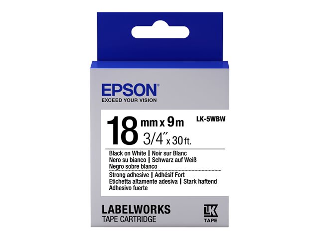 Epson LabelWorks LK-5WBW - Strong adhesive - black on white - Roll (1.8 cm x 9 m) 1 roll(s) label tape - for LabelWorks LW-1000, LW-400, LW-600, LW-700, LW-900, LW-K400, LW-Z700, LW-Z900
