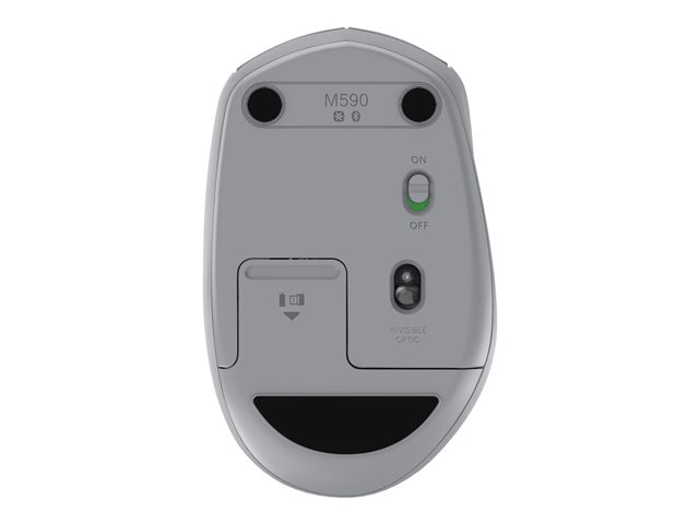 Logitech M590 Silent - Mouse - right-handed - optical - 7 buttons - wireless - Bluetooth, 2.4 GHz - USB wireless receiver - mid grey tonal