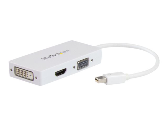 StarTech.com Travel A/V Adapter: 3-in-1 Mini DisplayPort to VGA DVI or HDMI Converter - White (MDP2VGDVHDW) - Video converter - DisplayPort - DVI, HDMI, VGA - white - for Apple MacBook Air