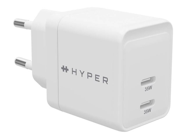 HyperJuice - Power adapter - GaN - 35 Watt - QC 3.0, Power Delivery 3.0 + PPS - 2 output connectors (24 pin USB-C) - white - Europe