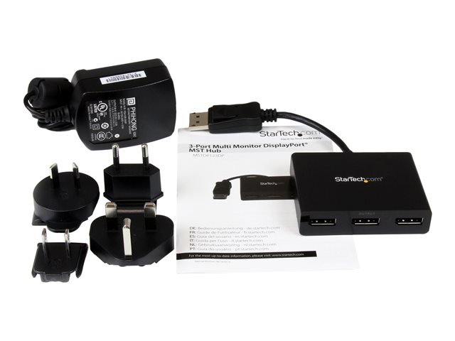 StarTech.com 3-Port Multi Monitor Adapter, DisplayPort 1.2 MST Hub, Dual 4K 30Hz & 1x 1080p, Video Splitter for Extended Desktop Mode on Windows PCs Only, DP to 3x DP Monitors MST Hub - Multi Stream Transport (MSTDP123DP) - Video splitter - desktop - AC 100/230 V - for P/N: SV231DPU34K, SVA5N3NEUA