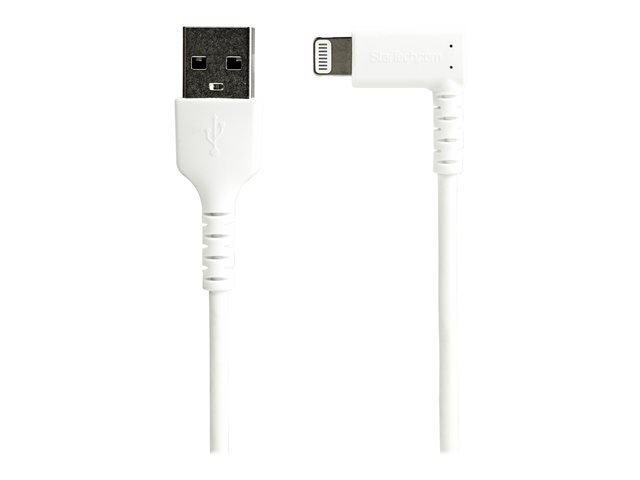 StarTech.com 6ft (2m) Durable USB A to Lightning Cable, White 90° Right Angled Heavy Duty Rugged Aramid Fiber USB Type A to Lightning Charging/Sync Cord, Apple MFi Certified, iPhone 12 Pro - iPhone 7/8/11/11 Pro - Lightning cable - Lightning male angled to USB male - 2 m - double shielded - white