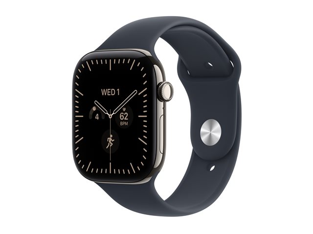 Apple Watch Series 12 GPS + Cellular 46mm Natural Titanium Case with Navy Blue Sport Band - S/M