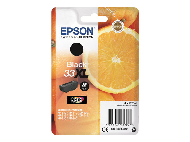 Epson 33XL - 12.2 ml - XL - black - original - blister - ink cartridge - for Expression Home XP-635, 830, Expression Premium XP-530, 540, 630, 635, 640, 645, 830, 900
