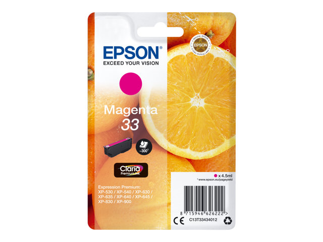 Epson 33 - 4.5 ml - magenta - original - blister - ink cartridge - for Expression Home XP-635, 830, Expression Premium XP-530, 540, 630, 635, 640, 645, 830, 900