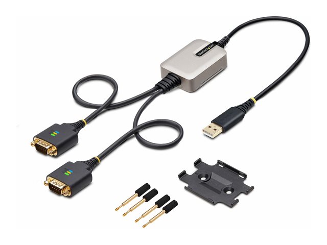 StarTech.com 2ft (60cm) 2-Port USB to Serial Adapter Cable, Interchangeable DB9 Screws/Nuts, COM Retention, USB-A to DB9 RS232, FTDI, Level-4 ESD Protection, Windows/macOS/ChromeOS/Linux - Rugged TPE Construction (2P1FFC-USB-SERIAL) - USB / serial ca