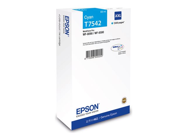 Epson T7542 - 69 ml - XXL size - cyan - original - ink cartridge - for WorkForce Pro WF-8090, WF-8590