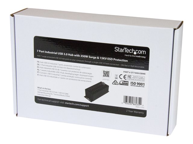 StarTech.com 7-Port USB 3.0 Hub - Metal Industrial USB-A Hub with ESD Protection & 350W Surge Protection - Din Rail, Wall or Desk Mountable - TAA Compliant USB Expander Hub (ST7300USBME) - Hub - 7 x SuperSpeed USB 3.0 - DIN rail mountable, wall-mountable - DC power - for P/N: ITB20D3250, USB312SAT3CB, USB315CB2M, USBLT1MWS, USBLT2MBR, USBLTM1MBK, USBLTM1MWH