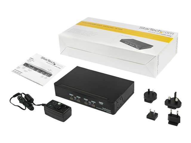 StarTech.com 4 Port DisplayPort KVM Switch, 4K 60Hz, Single Display, Dual Port UHD DP 1.2 USB KVM Switch with Integrated USB 2.0 Hub and Audio, Dell, HP, Apple, Lenovo, TAA Compliant - Keyboard/Video/Mouse Switch (SV431DPUA2) - KVM / audio switch - 4 x KVM / audio - 1 local user - desktop - AC 100 - 240 V