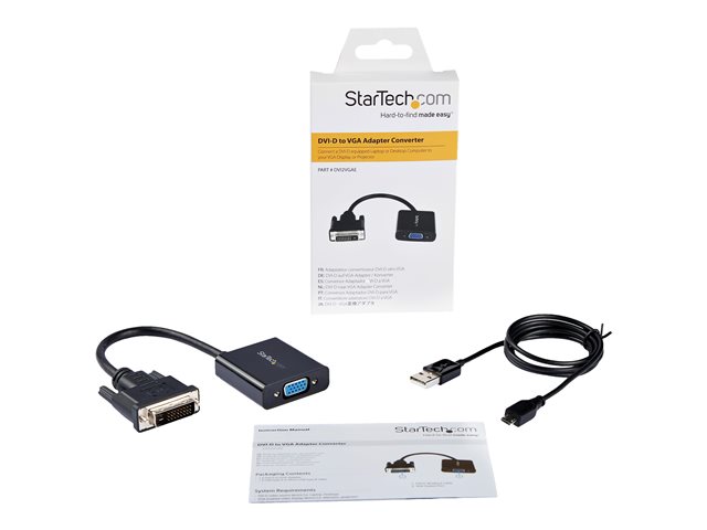 StarTech.com DVI-D to VGA Active Adapter Converter Cable - 1080p - DVI to VGA Converter box (DVI2VGAE) - Adapter - DVI-D, Micro-USB Type B (power only) to HD-15 (VGA) (F) - 24.8 m - 1920 x 1200 (WUXGA) support, active - black