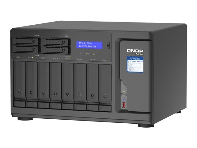 QNAP TVS-h1288X - NAS server - 12 bays - SATA 6Gb/s - RAID RAID 0, 1, 5, 6, 10, 50, JBOD, 5 hot spare, 6 hot spare, 60, 10 hot spare, RAID TP - RAM 16 GB - Gigabit Ethernet / 2.5 Gigabit Ethernet / 10 Gigabit Ethernet - iSCSI support