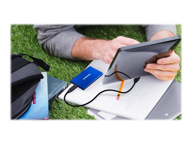 Samsung T7 MU-PC1T0H - Solid state drive - encrypted - 1 TB - external (portable) - USB 3.2 Gen 2 (USB-C connector) - 256-bit AES - indigo blue