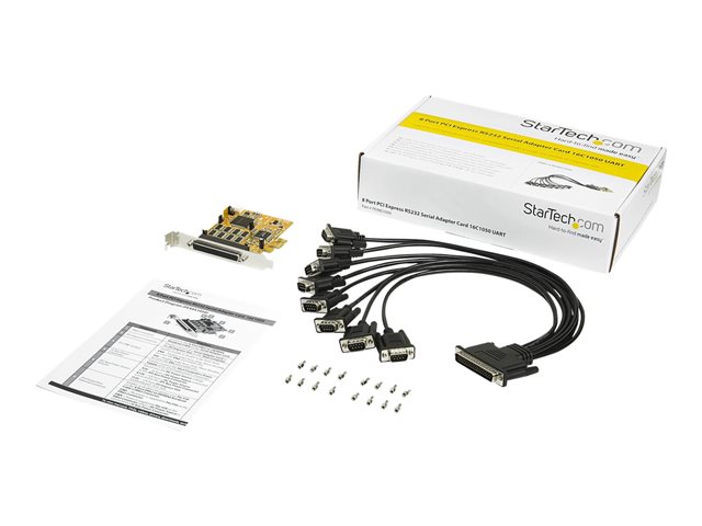 StarTech.com 8-Port PCI Express RS232 Serial Adapter Card, PCIe RS232 Serial Card, 16C1050 UART, Multiport Serial DB9 Controller/Expansion Card, 15kV ESD Protection, Windows & Linux - Up to 921.6 Kbps Baud - Serial adapter - PCIe - RS-232 x 8 - yellow - TAA Compliant