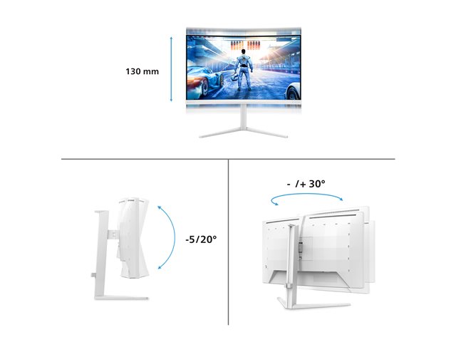 Philips Evnia 5000 27M2C5501 - LED monitor - gaming - curved - 27\" - 2560 x 1440 QHD @ 180 Hz - Fast VA - 5000:1 - HDR10 - 0.5 ms - 2xHDMI, DisplayPort - white