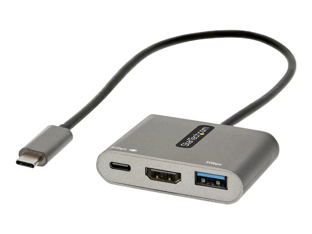 StarTech.com USB C Multiport Adapter, USB-C to HDMI 4K Video, 100W Power Delivery Passthrough Charging, 2-Port USB 3.0 Hub 5Gbps (1xType-C/1xA), USB-C Mini Dock, USB-C Travel Dock - Portable Laptop Docking Station - Docking station - USB-C / Thunderb