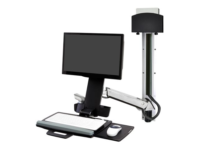 Ergotron StyleView Sit-Stand Combo System - Mounting kit (CPU holder, 2 track covers, 2 cable channels, wrist rest, adjustable monitor arm, VESA mount bracket, wall track 34\", CPU and arm track mount bracket kits, keyboard tray with left/right mouse tray, barcode scanner and mouse holder, combo arm) - for LCD display / PC equipment - small CPU holder - aluminium, high-grade plastic - polished aluminium - screen size: up to 24\"