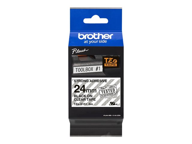 Brother TZe-S151 - Extra strength adhesive - black on clear - Roll (2.4 cm x 8 m) 1 cassette(s) laminated tape - for Brother PT-D600, P750, P950, P-Touch PT-D610, D800, E550, P900, P950, P-Touch EDGE PT-P750