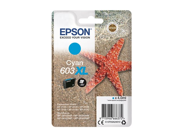 Epson 603XL - 4 ml - XL - cyan - original - blister - ink cartridge - for Expression Home XP-2150, 2155, 3150, 3155, 4150, 4155, WorkForce WF-2820, 2840, 2845, 2870