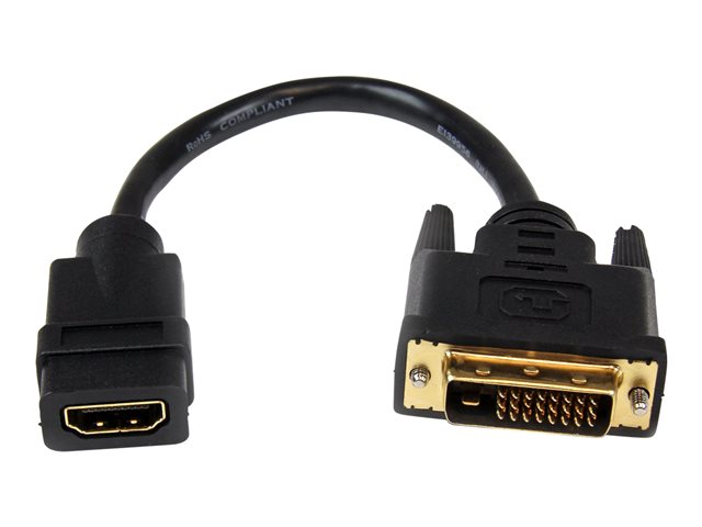StarTech.com 8in HDMI to DVI-D Video Cable Adapter - HDMI Female to DVI Male - HDMI to DVI Dongle Adapter Cable (HDDVIFM8IN) - Adapter - HDMI female to DVI-D male - 20.32 cm - shielded - black - for P/N: CDP2HDMM2MB, DP2HDMM2MB, HDDVIMM3, HDMM1MP, HDMM2MP, HDMM3MP, HDPMM50, MDP2HDMM2MB