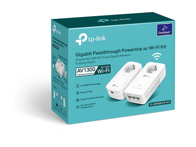 TP-Link TL-WPA8631P KIT V4 - Wi-Fi Kit - powerline adapter kit 1GbE, HomePlug AV (HPAV), HomePlug AV (HPAV) 2.0, IEEE 1901 - Wi-Fi 5, Wi-Fi 6 - Dual Band - wall-pluggable