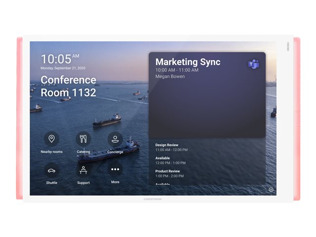 Crestron 10.1 in. Room Scheduling Touch Screen for Microsoft Teams® Software, White Smooth, includes one TSW-1070-LB-W-S light bar