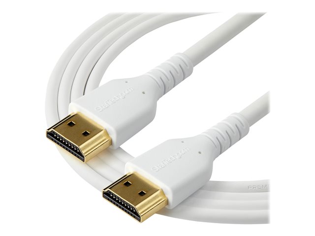 StarTech.com 1m Premium Certified HDMI 2.0 Cable with Ethernet, Durable High Speed UHD 4K 60Hz HDR 10, 3ft Rugged M/M HDMI Cord with Aramid Fiber, TPE, Ultra HD Monitors, TVs & Displays - Heavy duty HDMI cable - Premium High Speed - HDMI cable with Ethernet - HDMI male to HDMI male - 1 m - white - for P/N: TB3DKM2HDL
