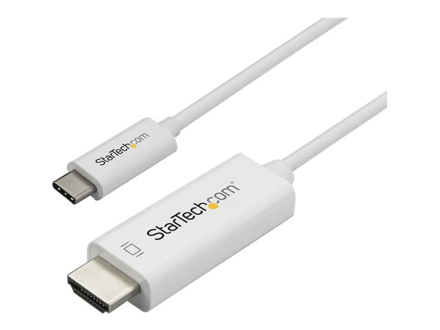 StarTech.com 3ft (1m) USB C to HDMI Cable, 4K 60Hz USB Type C to HDMI 2.0 Video Adapter Cable, Thunderbolt 3 Compatible, Laptop to HDMI Monitor/Display, DP 1.2 Alt Mode HBR2 Cable, White - 4K USB-C Video Cable (CDP2HD1MWNL) - Adapter cable - 24 pin USB-C male to HDMI male - 1 m - white - 4K60Hz (3840 x 2160) support - for P/N: TB4CDOCK