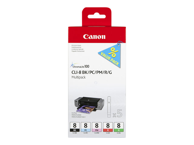 Canon CLI Value Pack 8 Multipack - 13 ml - black, cyan, magenta, red, green - original - ink tank - for PIXMA Pro9000, Pro9000 Mark II