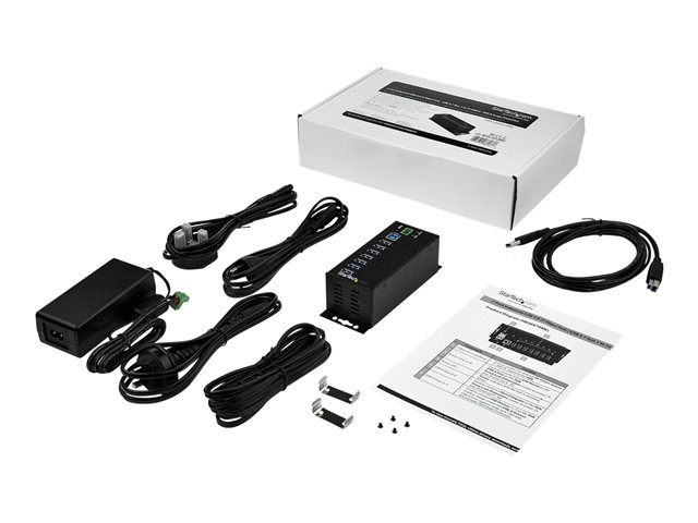 StarTech.com 7 Port USB Hub with Power Adapter, Surge Protection, Metal Industrial USB 3.0 Data Transfer Hub, Din Rail, Wall or Desk Mountable, High Speed USB 3.1/USB 3.2 Gen 1 5Gbps Hub - Windows/macOS/Linux (HB30A7AME) - Hub - 7 x USB 3.2 Gen 1 - DIN rail mountable, wall-mountable - TAA Compliant - for P/N: ITB20D3250